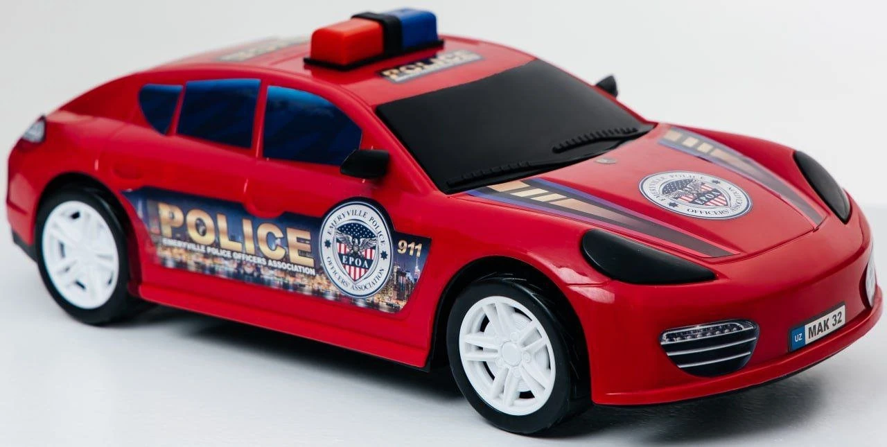 Игрушечная полицейская машина с проблесковыми маячками и надписями POLICE