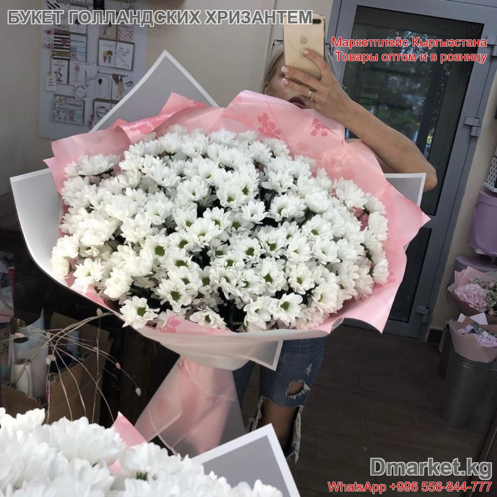 Букет из голландских хризантем 25 штук Код R-0069 в стильной упаковке