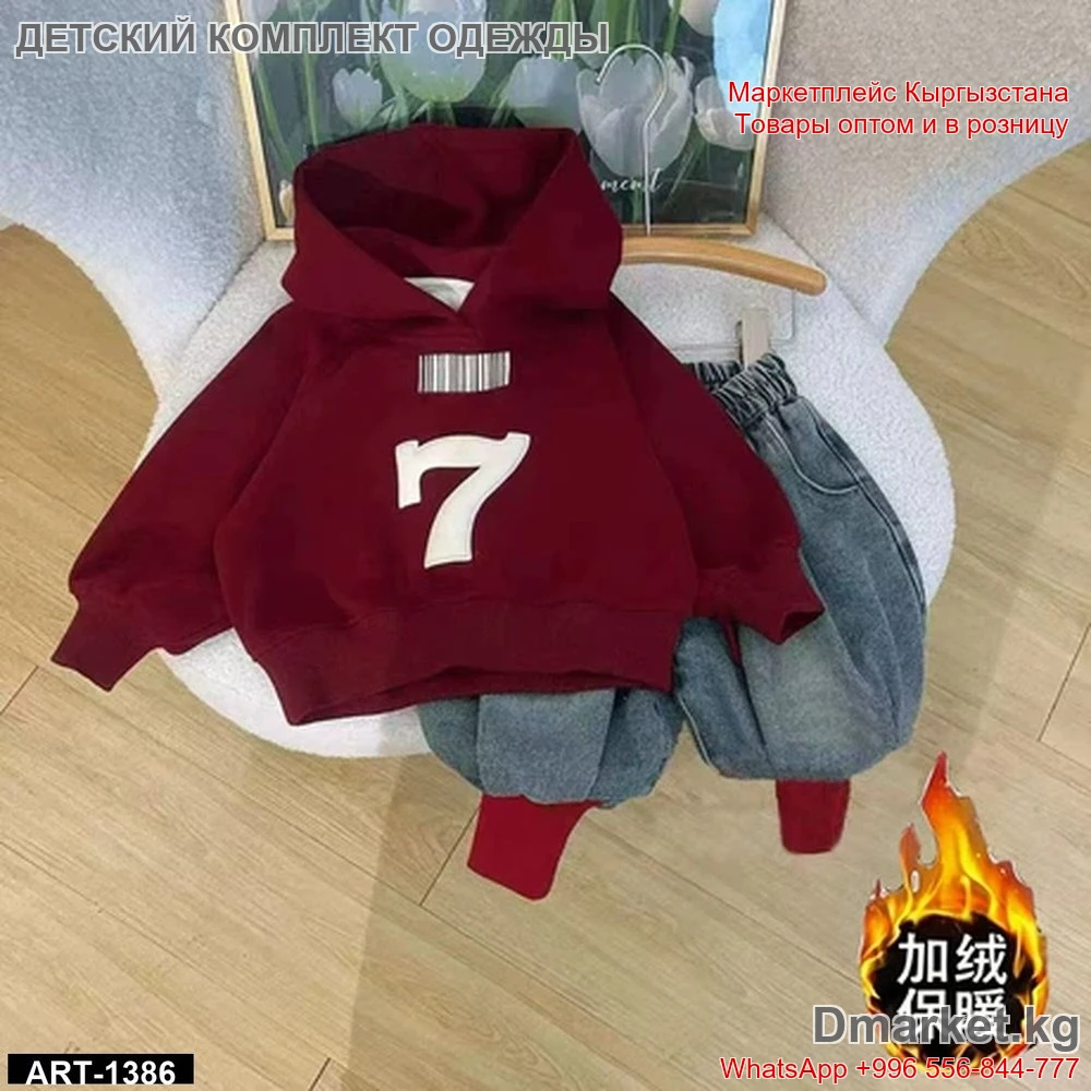Комплект детской одежды с худи и штанами, бордовый цвет, модель ART-1386